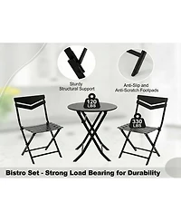 GarveeLife 3-Piece Folding Patio Bistro Set, Round Metal Table & 2 Chairs, Powder-Coated Steel, Balcony, Porch Garden