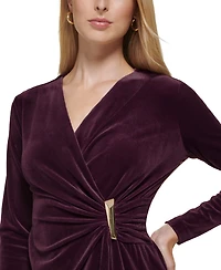 Calvin Klein Women's Velvet V-Neck Long-Sleeve Dress