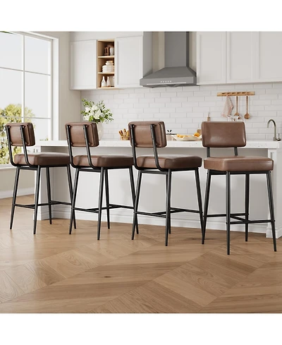 gaomon Set of 4 26 Inch Faux Leather Counter Height Barstools with Backs and Metal Legs for Kitchen Island and Home Bar