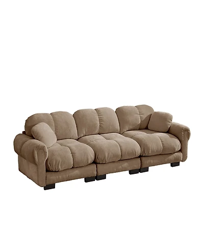 Clihome Chenille Cloud 3-Seater Sofa, Exquisite pillows and quilted back cushions