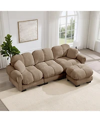 Clihome Oversize Chenille L-Shaped Sofa,Deep Seat Sofa Couch with Movable Ottoman