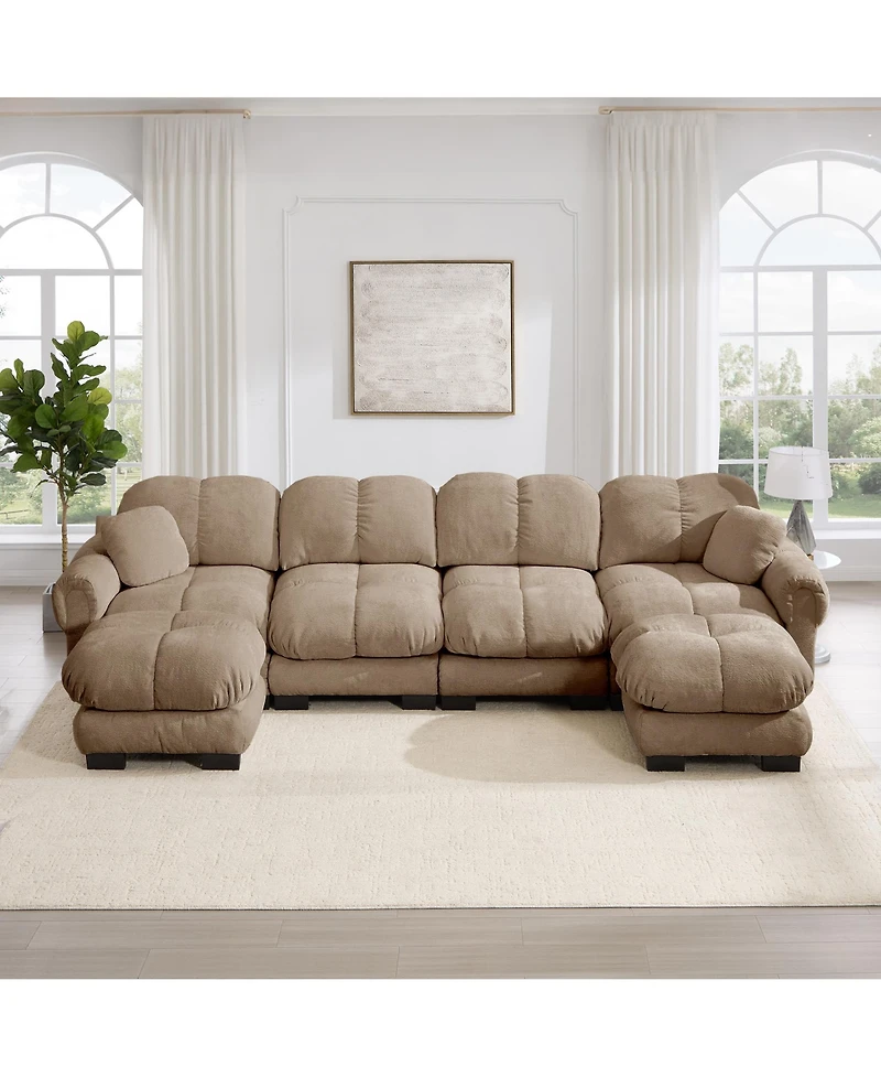 Clihome Oversize Chenille U-Shaped Sofa, Deep Seat Sofa Couch with Movable Ottoman