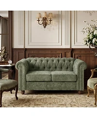 Morden Fort Chenille Loveseat Sofa, 2-Seater Chesterfield Couch with Rolled Arms Button Tufted Back Nailhead Trim for Living Room
