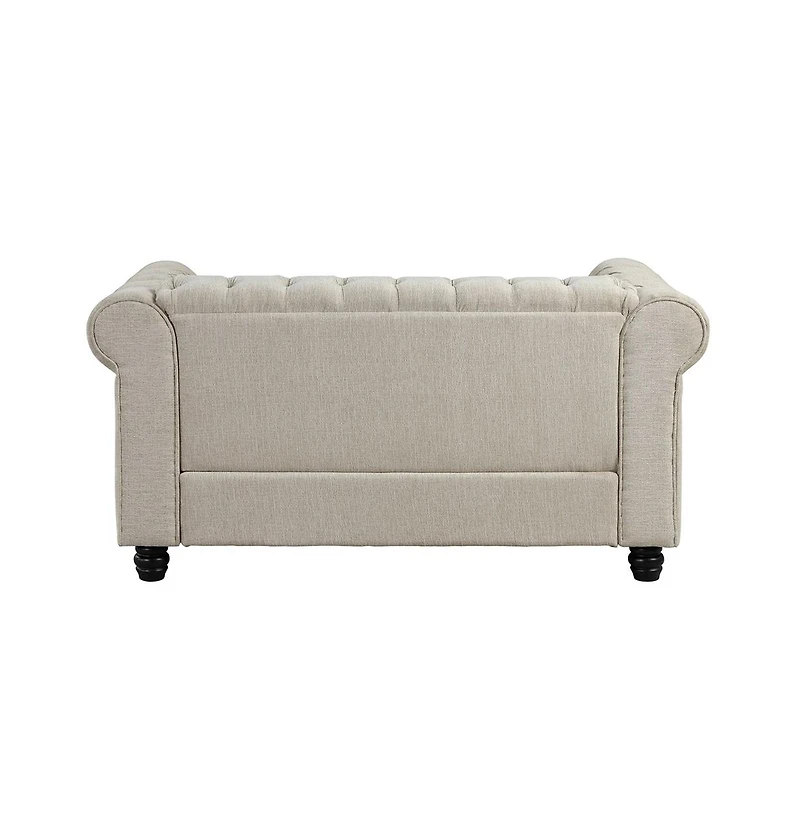 Morden Fort Linen Chesterfield 2 Seater Couch Loveseat for Living Room Rolled Arm Sofa with Button Tufted and Nailhead Trim