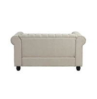 Morden Fort Linen Chesterfield 2 Seater Couch Loveseat for Living Room Rolled Arm Sofa with Button Tufted and Nailhead Trim