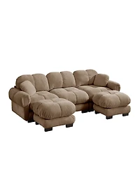 Clihome Oversize Chenille U-Shaped Sofa,Deep Seat Sofa Couch with Movable Ottoman
