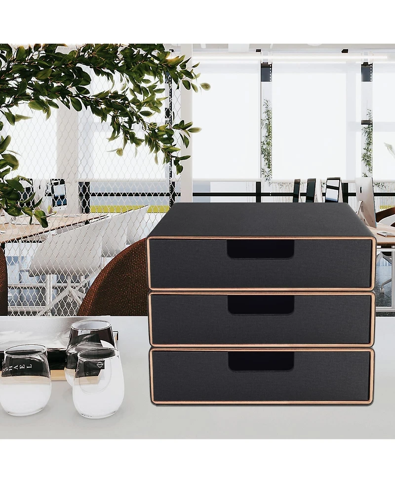 Danrong Faux Leather Stackable Drawer Organizer Desk File Storage For Home Office Supplies