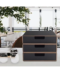 Danrong Faux Leather Stackable Drawer Organizer Desk File Storage For Home Office Supplies