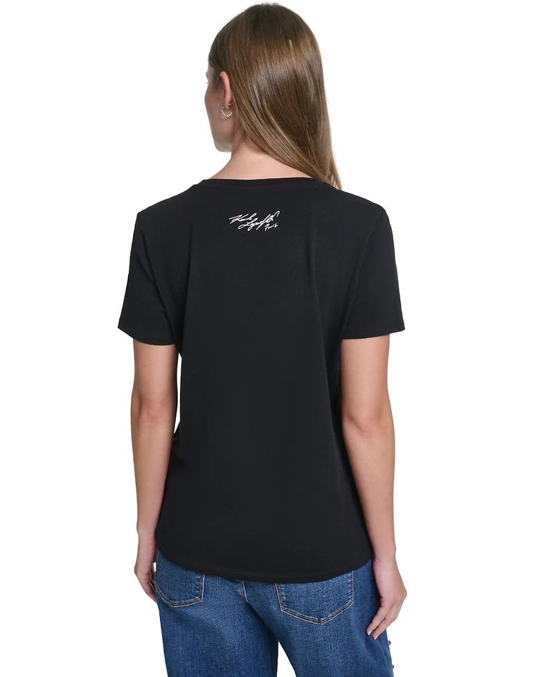 Karl Lagerfeld Paris Women's Sequin Choupette Crewneck T-Shirt