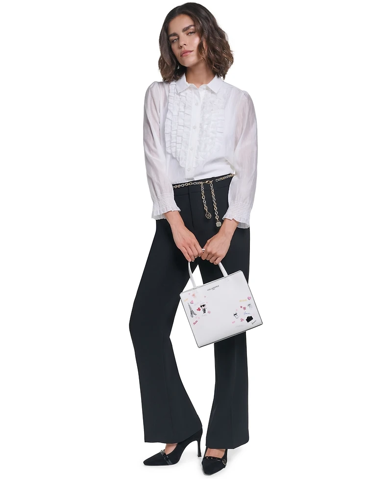Karl Lagerfeld Paris Women's Ruffle Button Woven Collar Neck Top