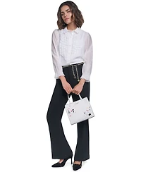 Karl Lagerfeld Paris Women's Ruffle Button Woven Collar Neck Top