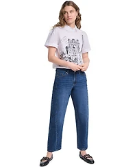 Karl Lagerfeld Paris Women's Cotton Crop Scene Button-Front Top