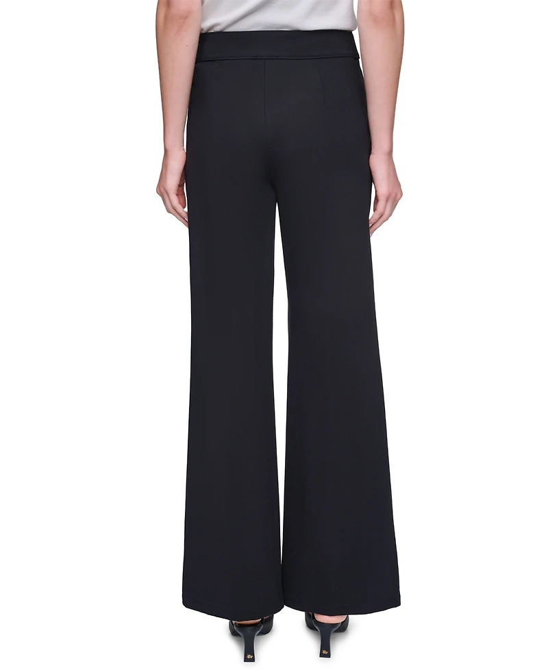 Karl Lagerfeld Paris Women's Side-Button Wide-Leg Ponte Pants