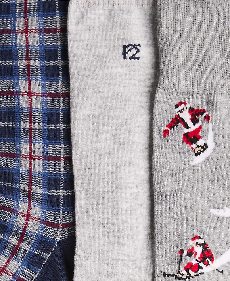 Perry Ellis Portfolio Men's Santa Ski Flat-Knit Plaid Socks, 3-Pack