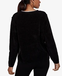 Alfred Dunner Women's Petite Colorblock Cable-Knit Long-Sleeve Crewneck Pullover
