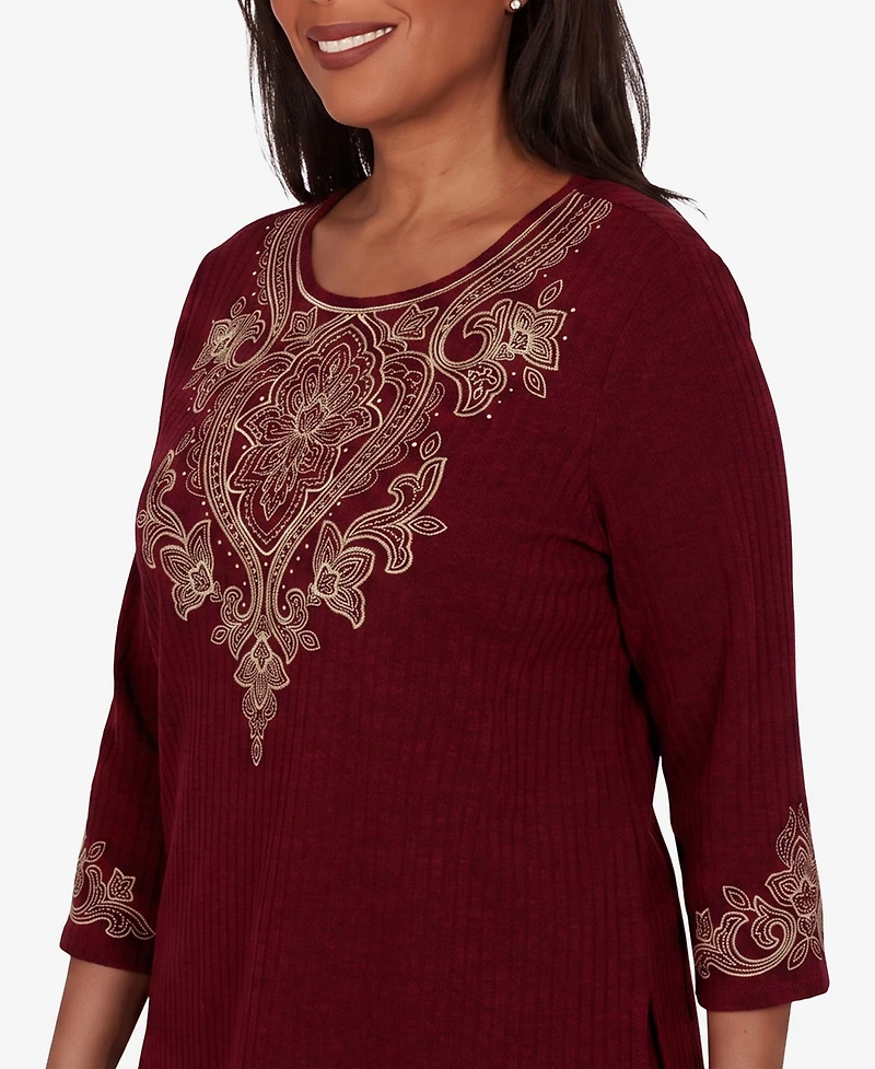 Alfred Dunner Petite 3/4-Sleeve Crewneck Side-Slit Top