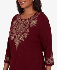 Alfred Dunner Petite 3/4-Sleeve Crewneck Side-Slit Top