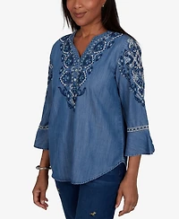 Alfred Dunner Petite 3/4-Sleeve V-Neck Blouse