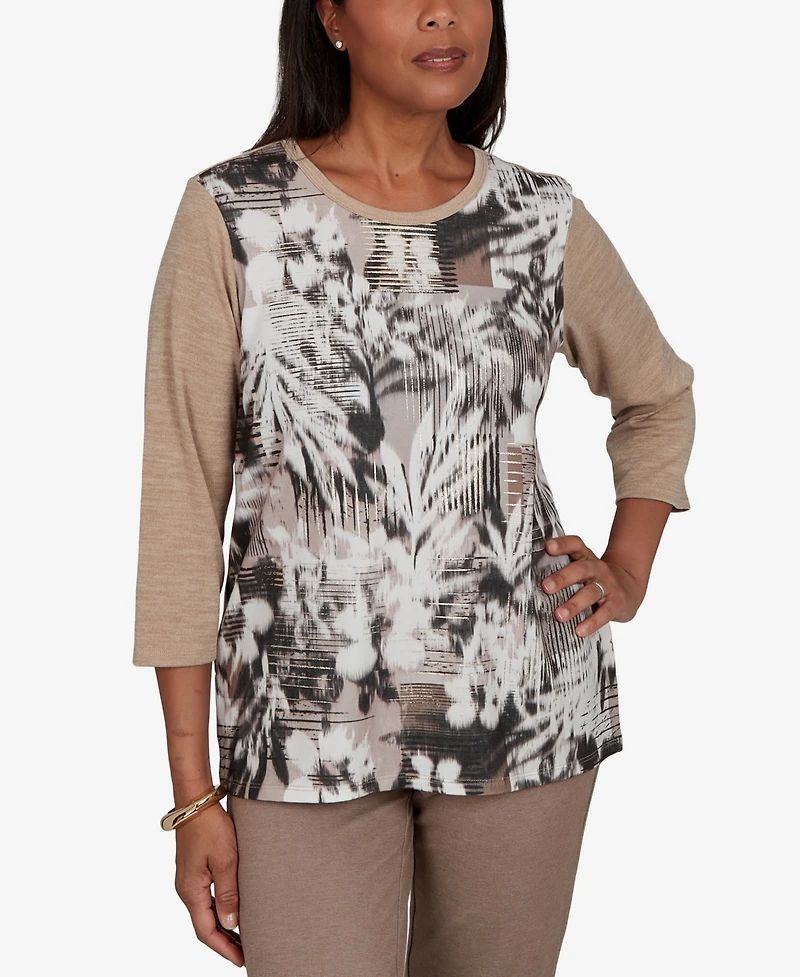 Alfred Dunner Petite Crewneck 3/4-Sleeve T-Shirt