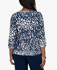 Alfred Dunner Petite Animal-Print Cotton-Blend 3/4-Sleeve T-Shirt