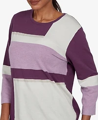 Alfred Dunner Petite Colorblock 3/4-Sleeve Crew Neck Pullover Sweater
