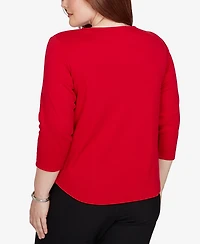 Alfred Dunner Petite Keyhole Neck Paisley 3/4-Sleeve Top