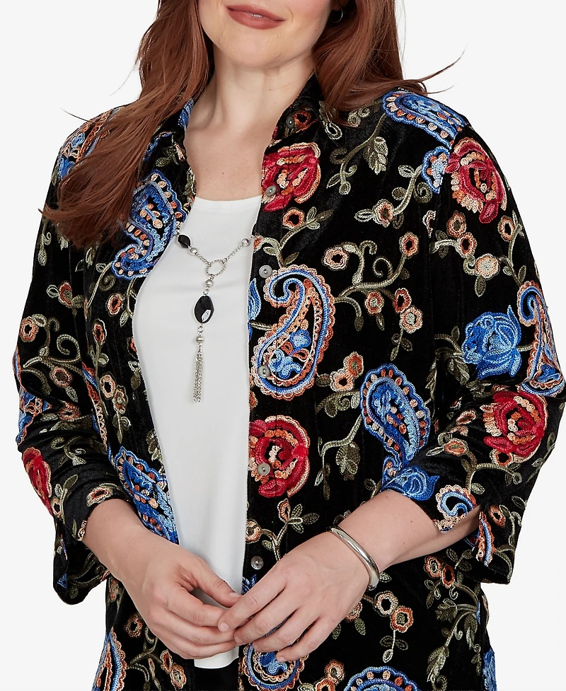 Alfred Dunner Petite Velvet Collared 3/4-Sleeve Blouse