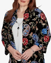 Alfred Dunner Petite Velvet Collared 3/4-Sleeve Blouse