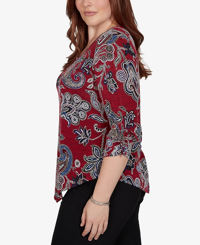 Alfred Dunner Petite V-Neck 3/4-Sleeve Paisley Blouse