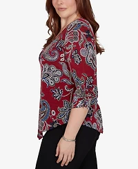 Alfred Dunner Petite V-Neck 3/4-Sleeve Paisley Blouse