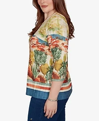 Alfred Dunner Women's Knit Crew Neck 3/4-Sleeve Top