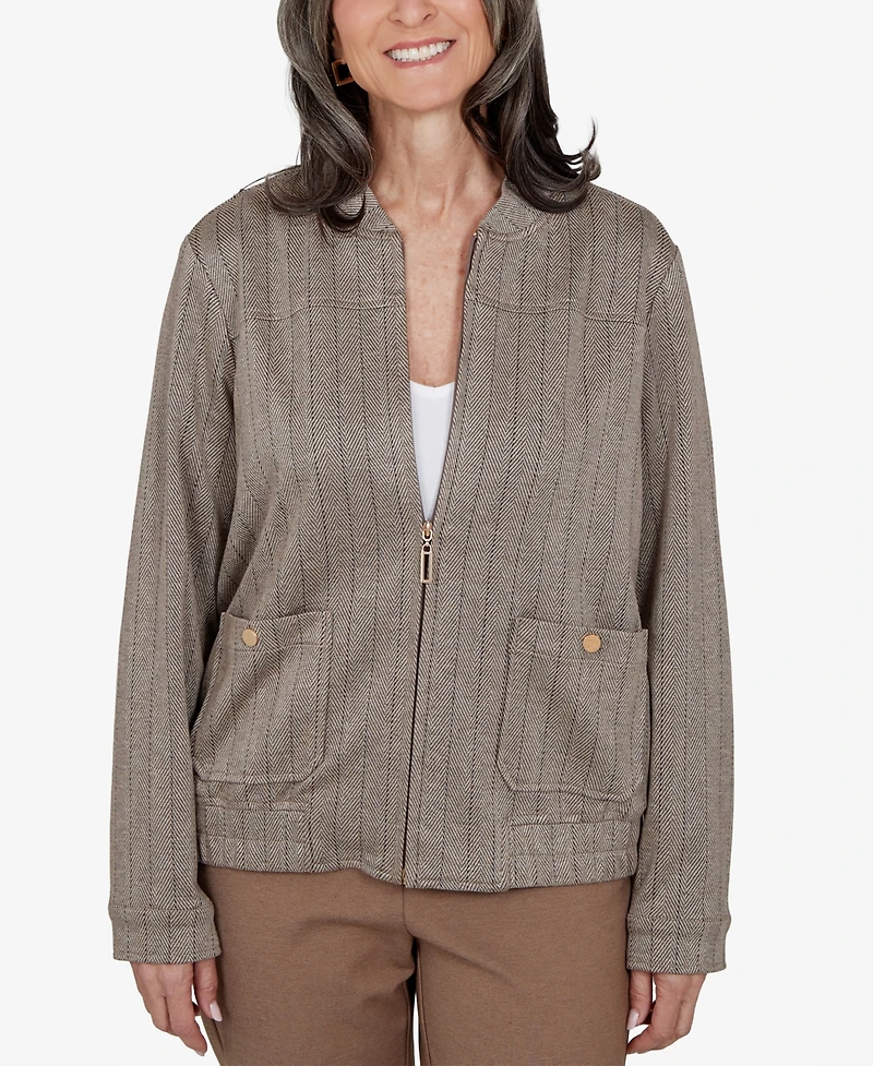 Alfred Dunner Women's Stripe Bomber Jacket