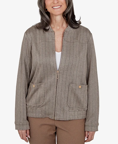 Alfred Dunner Women's Stripe Bomber Jacket