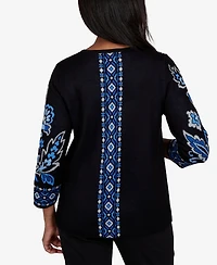 Alfred Dunner Women's 3/4-Sleeve Keyhole-Neck Floral-Print Pullover