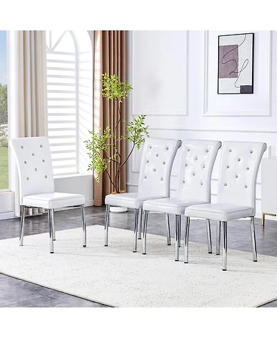 Streamdale Furniture Set of 4 Retro Alligator Faux Leather Dining Chairs with Crystal Buckle