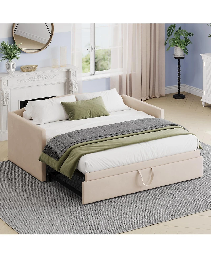 Streamdale Furniture Upholstered Twin Daybed with Pop-Up Trundle, Space-Saving Velvet Sofa Bed