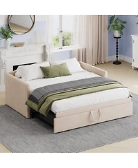 Streamdale Furniture Upholstered Twin Daybed with Pop-Up Trundle, Space-Saving Velvet Sofa Bed