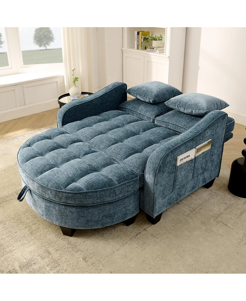 Streamdale Furniture 2-Seater Sofa Chaise with Storage Footrest and Pillows