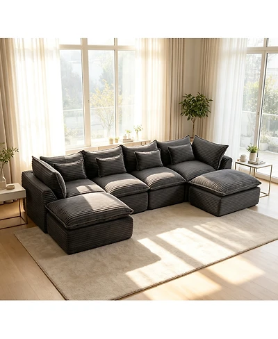 Streamdale Furniture Oversized Corduroy Modular Cloud Sectional Sofa with 2 Ottomans