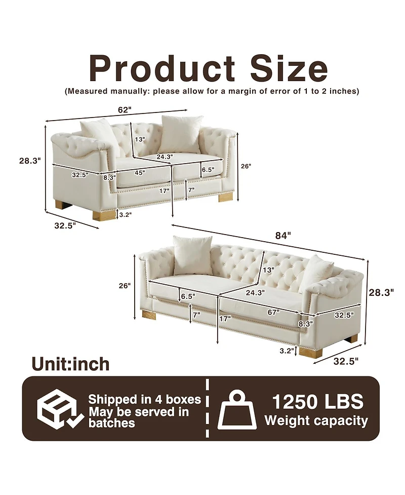 Streamdale Furniture Chesterfield Velvet 2+3 Seater Sofa Set
