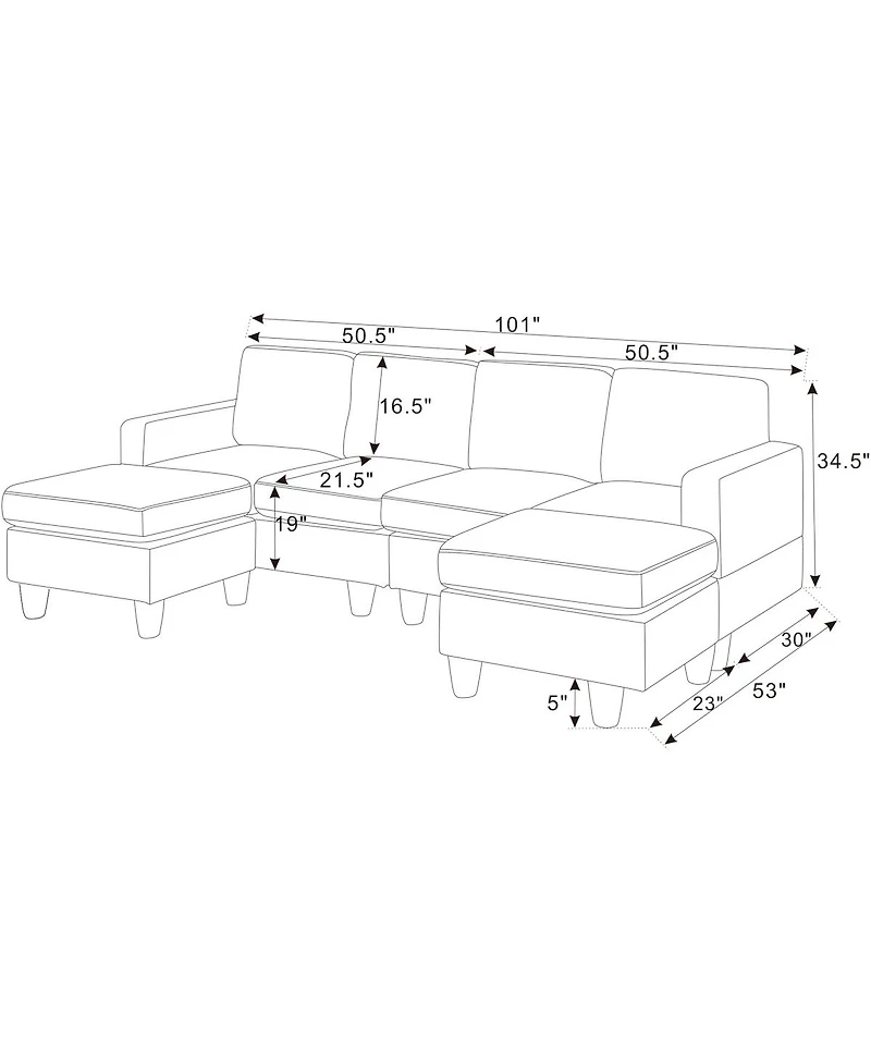 Streamdale Furniture Savannah Modular Corduroy Sectional Sofa with Ottoman