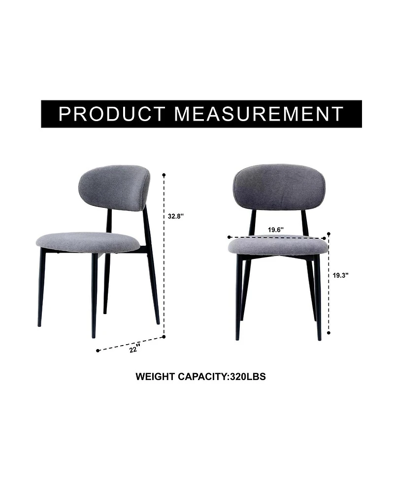 Streamdale Furniture Upholstered Fabric Dining Chairs with Black Metal Legs, Set of 2