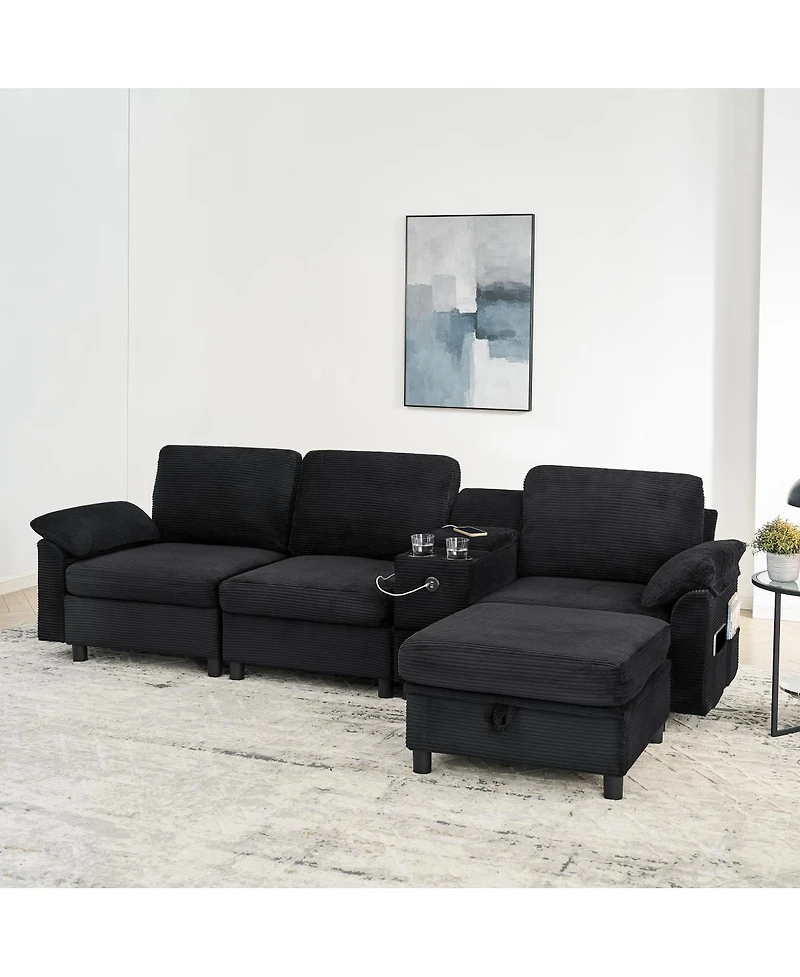 Streamdale Furniture Modern Modular L-Shaped Sectional Sofa with Storage and Cup Holders