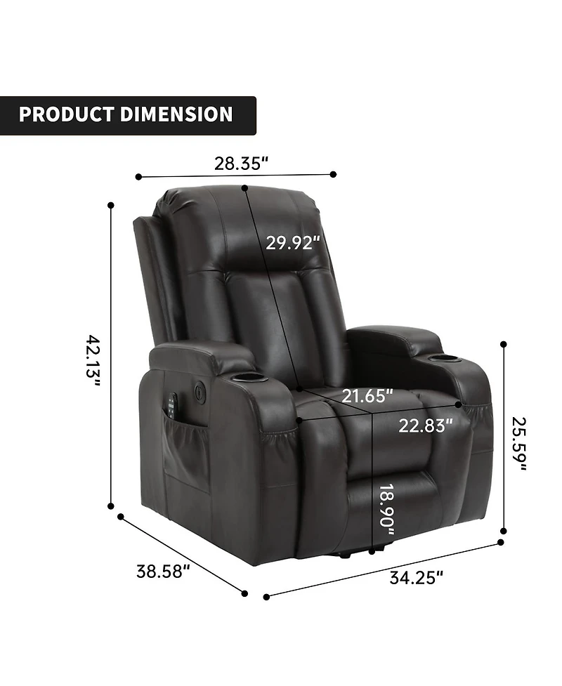 Streamdale Furniture Power Lift Recliner Chair with Massage, Heating, and Usb Port