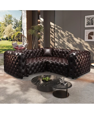 Streamdale Furniture L-Shaped Tufted Faux Leather Sectional Sofa with 3 Pillows