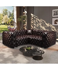 Streamdale Furniture L-Shaped Tufted Faux Leather Sectional Sofa with 3 Pillows