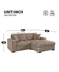 Streamdale Furniture L-Shaped Corduroy Sectional Sofa with Cup Holders and Charging Ports