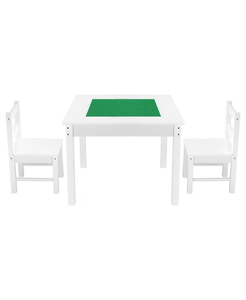 Slickblue Kids Play Table with 2 Chairs, Double-Sided Building Block Surface and Storage Space