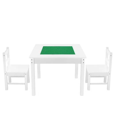 Slickblue Kids Play Table with 2 Chairs, Double-Sided Building Block Surface and Storage Space