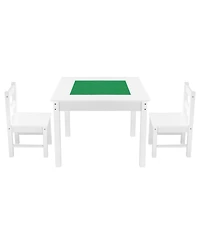 Slickblue Kids Play Table with 2 Chairs, Double-Sided Building Block Surface and Storage Space